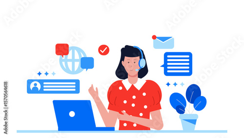 support agent handling multilingual customer support flat vector illustration