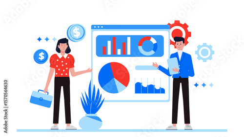 startup presenting growth report to investors flat vector illustration