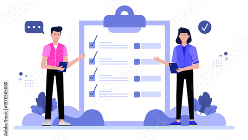Product Development Team Working on Roadmap, flat vector illustration