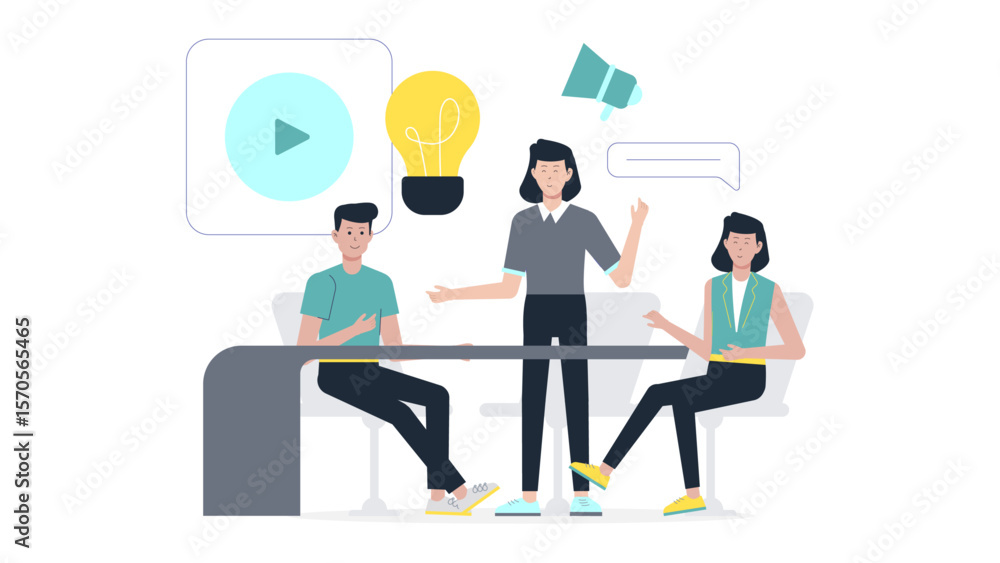 Obraz premium Marketing Team Creating Email Templates, flat vector illustration