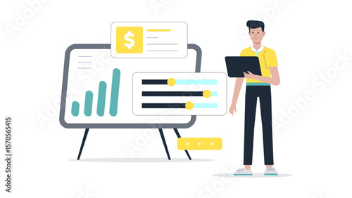 Startup Founder Pitching to Investors, flat vector illustration