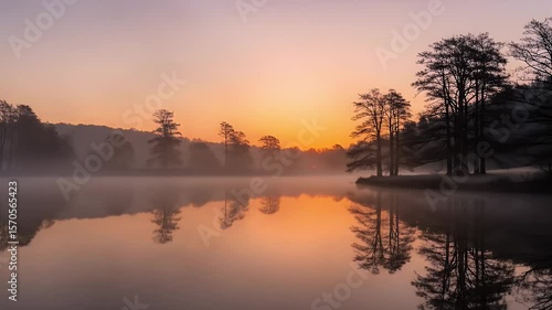 Wallpaper Mural Misty Sunrise over a Calm Lake Torontodigital.ca