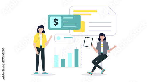 Sales Manager Reviewing Contracts, flat vector illustration