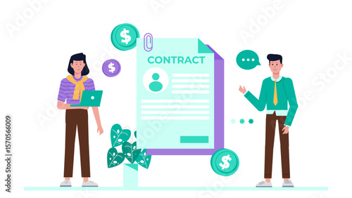 Sales Manager Reviewing Contracts, flat vector illustration