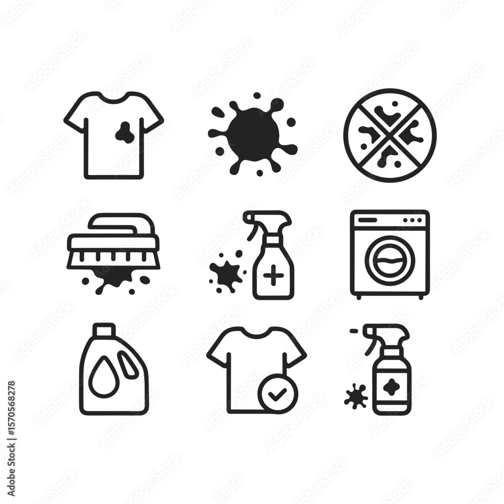 Cleaning and stain removal vector icons. Outline symbols. Line design Cleaning and stain removal vector icons. Outline symbols. Line design