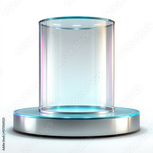 Modern Glass Cylinder Display Case on Illuminated Base Perfect for Product Showcase or Exhibition
