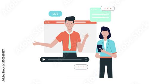 Live online presentation with a viewer. Suitable for remote work concept, webinar promotions, digital marketing campaigns, and virtual meetings content.