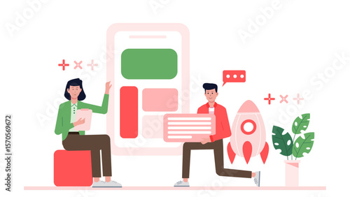 App developers launching new mobile application. Perfect for tech blogs, software websites, marketing materials, and app development presentations.
