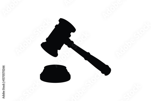 Black Silhouette of a Gavel and Sound Block on White Background