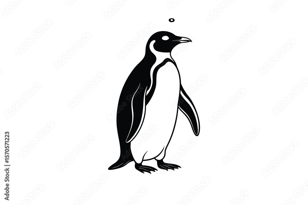 Obraz premium Elegant Emperor Penguin Illustration in Black and White with Water Droplet