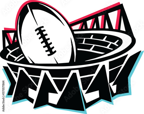 Stylized illustration of an American football inside a stadium, ready for game.