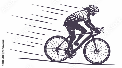 Dynamic silhouette of a cyclist in full motion wearing a helmet and cycling gear depicting speed and athleticism on a road bicycle with motion streaks