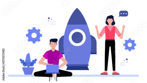 Startup founders planning market entry strategy flat vector illustration