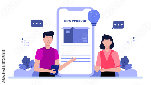Startup team running internal innovation hackathon flat vector illustration