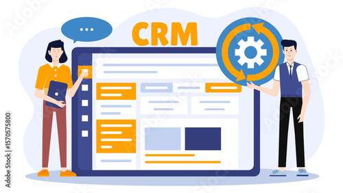 Sales rep updating CRM lead status flat vector illustration