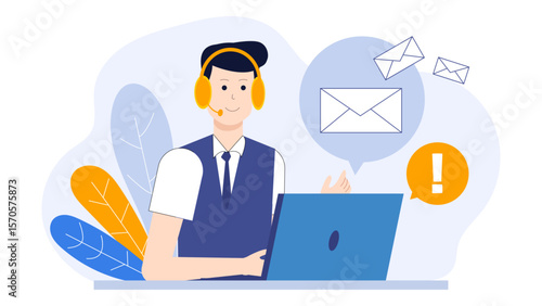 Support agent managing customer complaint flat vector illustration