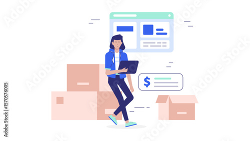 E-commerce manager optimizing pricing strategy flat vector illustration