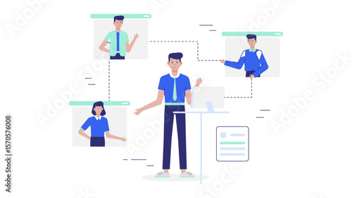 HR team hosting diversity and inclusion webinar flat vector illustration