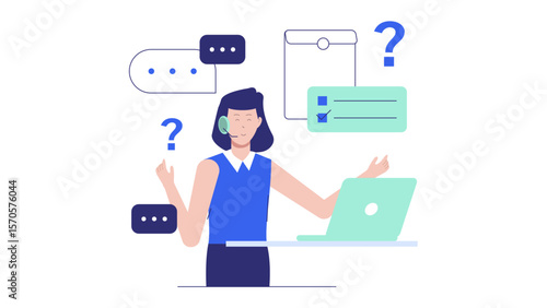 Support agent managing customer complaint flat vector illustration