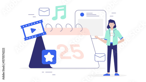 Content strategist planning social media calendar flat vector illustration