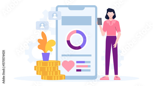 Business owner reviewing loyalty program flat vector illustration