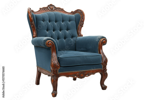Isolated Vintage Blue Armchair a Luxurious Comfort Seat Transparent PNG