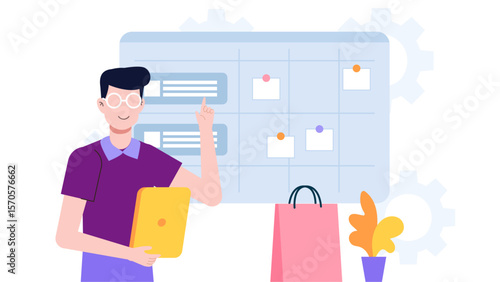 Product owner managing sprint backlog flat vector illustration