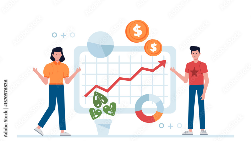Finance analyst forecasting quarterly revenue flat vector illustration Finance analyst forecasting quarterly revenue flat vector illustration