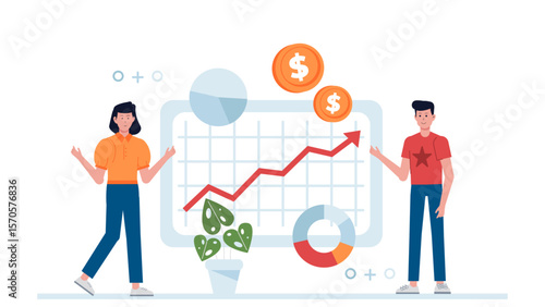 Finance analyst forecasting quarterly revenue flat vector illustration