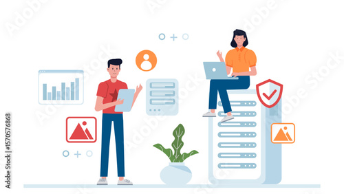 IT team auditing cloud infrastructure flat vector illustration