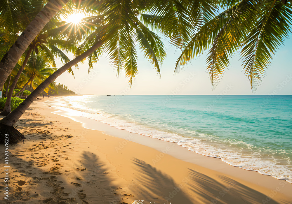 Obraz premium Tropical Beach Sunset Golden Sands and Azure Waters