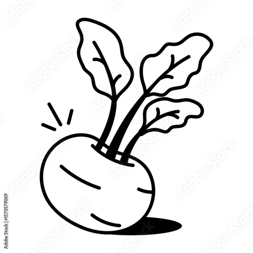 A sketchy style icon depicting kohlrabi  
