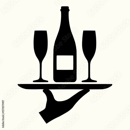 Vintage celebration design with wine bottles, glasses, and champagne icon set