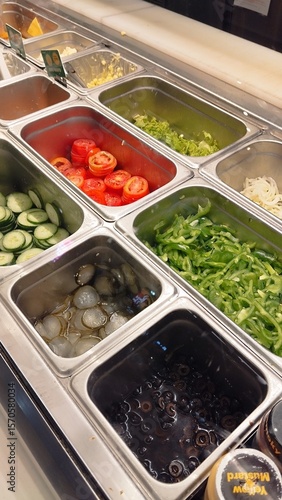 Vibrant Salad Bar or Sandwich Topping Station with Fresh Vegetables