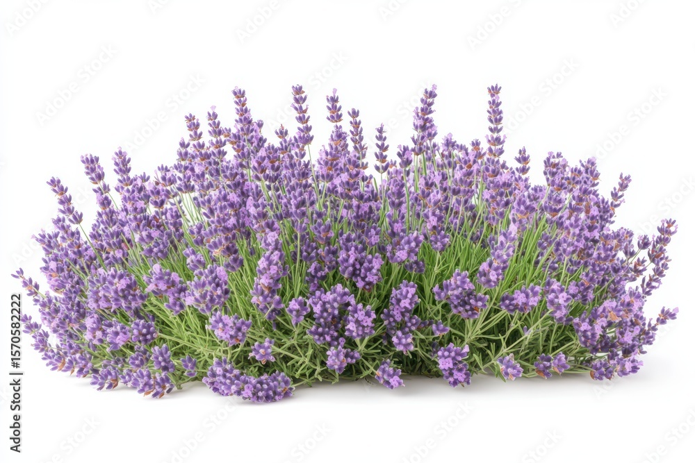 Naklejka premium Lavender bush blooms purple freshness garden herb scent flora botany wildflower on white background. Generative Ai