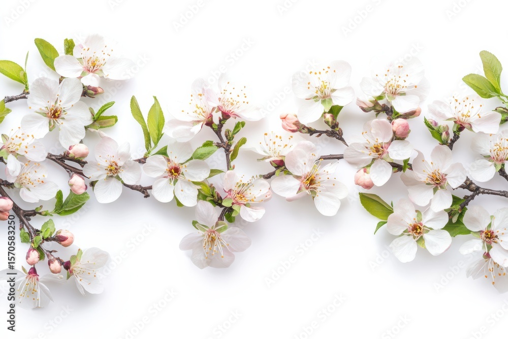 Obraz premium Delicate Blossoms Spring s Embrace with Cherry Flowers on White Nature s Beauty on white background. Generative AI