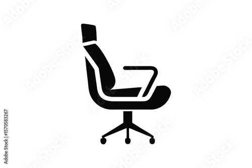 Modern ergonomic office chair, black and white minimalist design, comfortable seating, swivel base, armrests, professional workspace, contemporary style, clean lines, simple elegance, productivity con