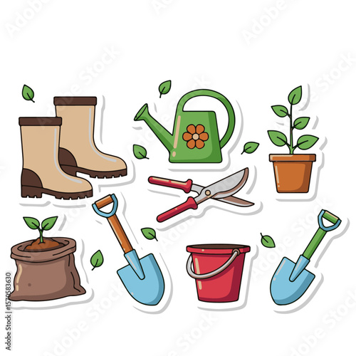 Colorful Gardening Tools Sticker Set