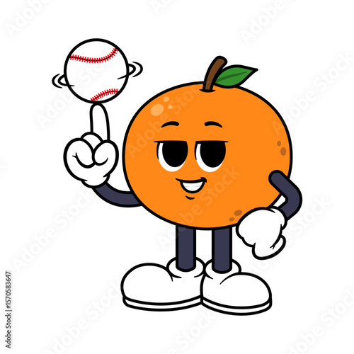 Vector Orange Character Spinning Baseball on Finger