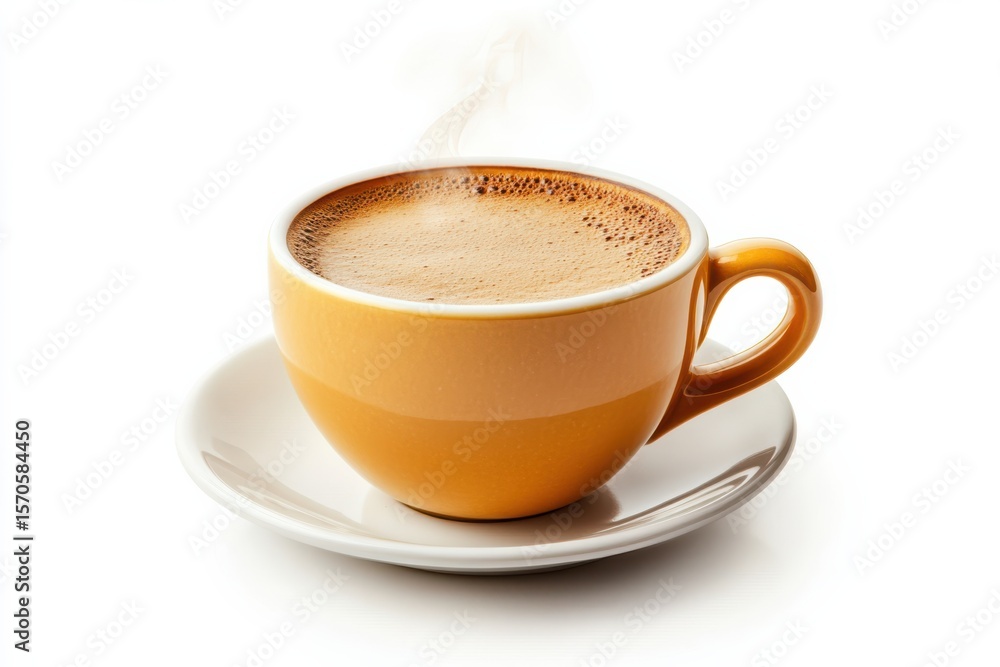Naklejka premium Steaming coffee cup drink Hot beverage morning energy relaxing flavor aroma on white background. Generative AI