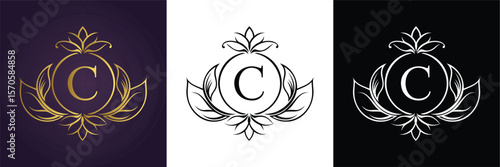 Letter C luxury floral monogram logo template design perfect for branding wedding or boutique identity