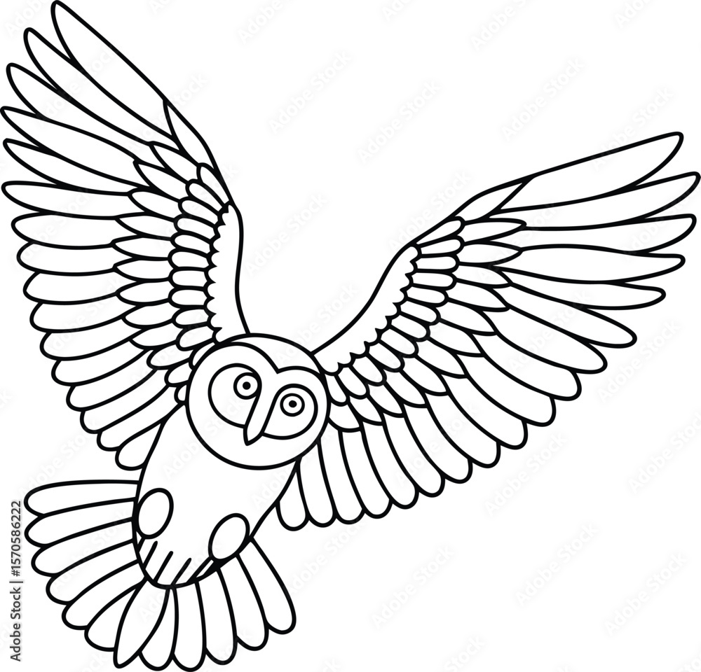 Obraz premium Barn owl flying with wings spread wide bird outline