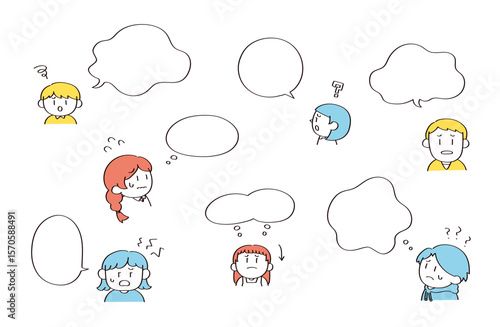 人物とフキダシのイラストセット