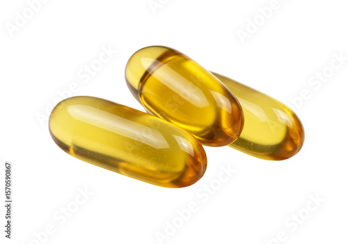 Realistic Image of Fish Oil Omega 3 Supplement Capsules on Transparent