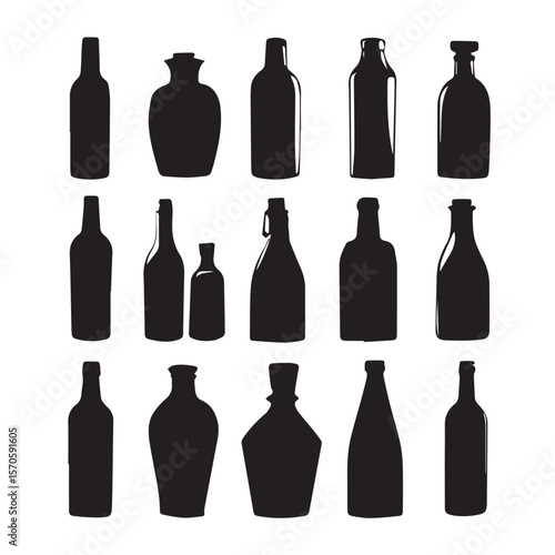 bottle silhouette set, Black & White silhouette set