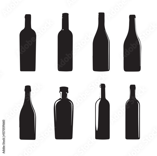 bottle silhouette set, Black & White silhouette set