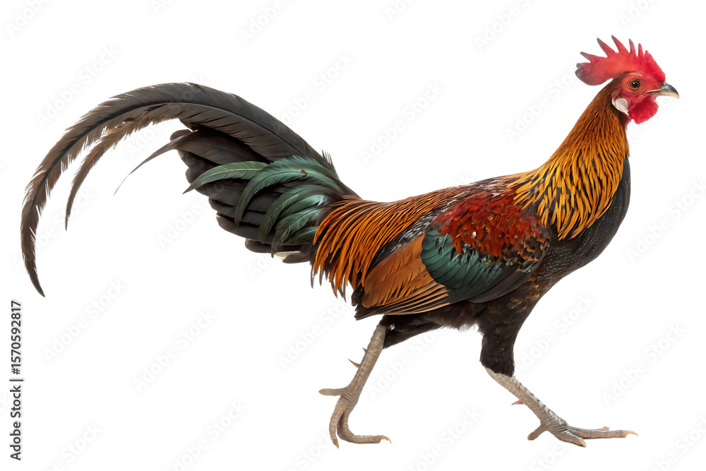 Fototapeta premium rooster with vibrant plumage profile