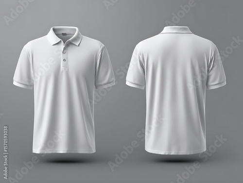 Men white polo shirt front and back view, Isolated blank front and back polo t-shirt for graphic design mock up	
