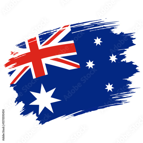 Australian Flag Emblem: A dynamic brushstroke design representing the Australian flag, its iconic stars and stripes in bold hues, evoking patriotism and national identity.