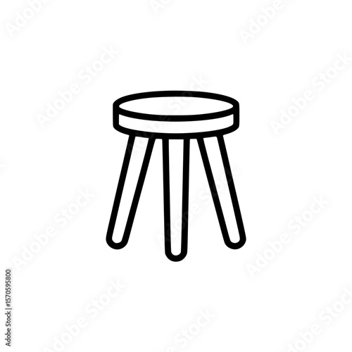 Black line art illustration of a classic three legged wooden stool with round seat